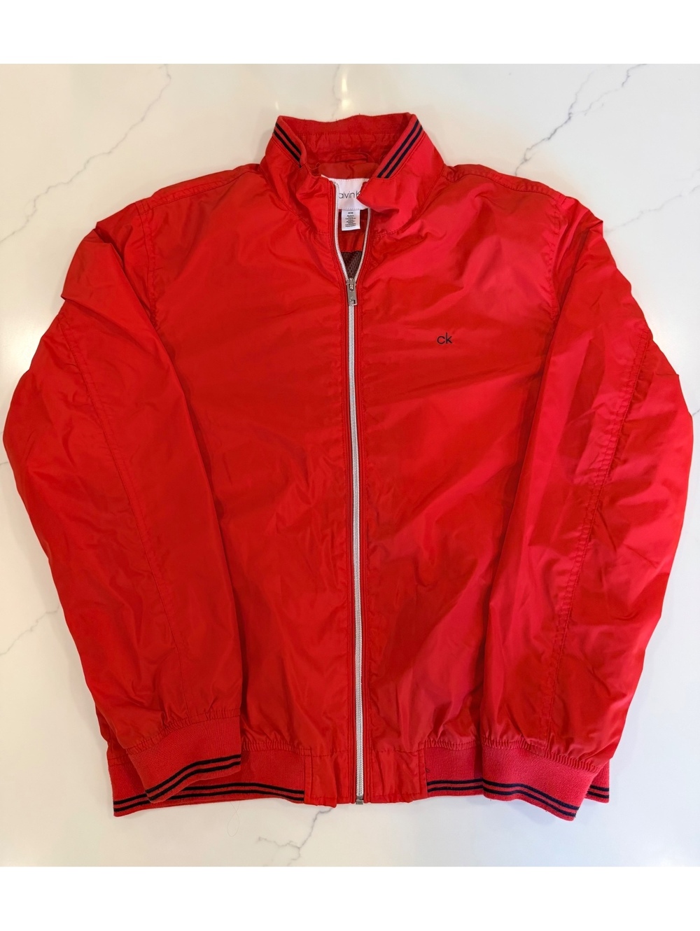 Calvin Klein Red Windbreaker Bomber Full Zip Lined Jacket Size Medium